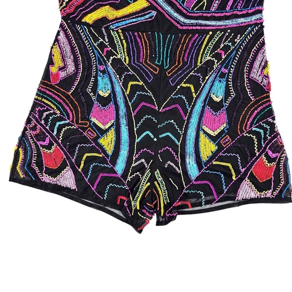 ASOS NEON BEAD EMBELLISHED ART DECO GEOMETRIC ONE SHOULDER PARTY ROMPER JUMPSUIT - Picture 5 of 16